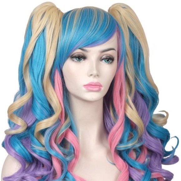 Long Curly Rainbow Ponytail Wig - Picture 4 of 7